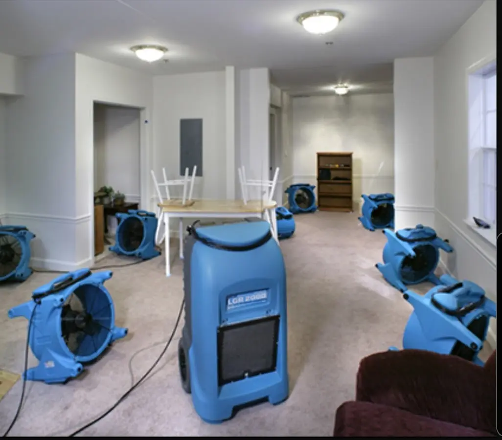 Air movers and dehumidifier setup for Water Extraction & Removal in Indiana